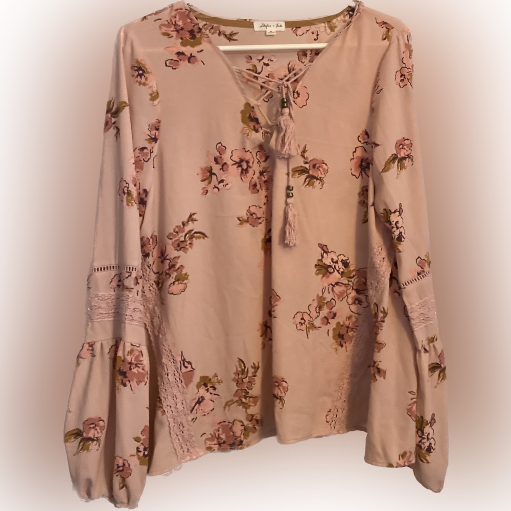 Skylar & Jade Dusty Rose Floral Peasant Blouse XL